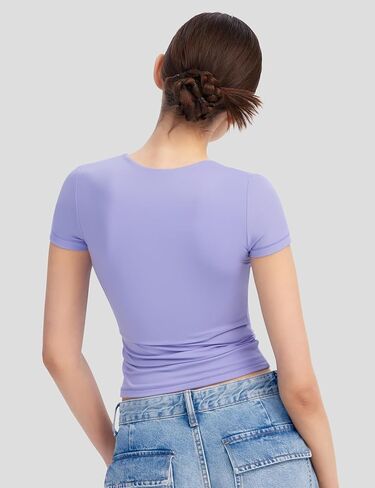 PUMIEY Women's Square Neck Going Out Tops Sexy Slim Fit Short Sleeve T Shirts Smoke Cloud Pro Collection in Saudi Arabia