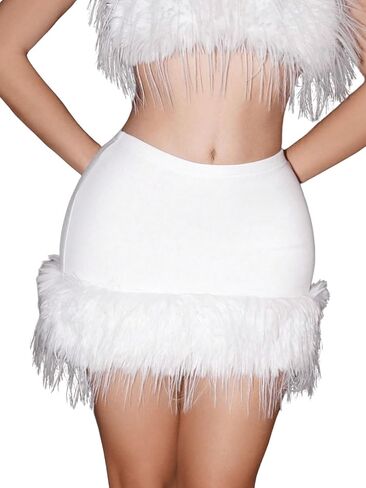 MakeMeChic Women's Solid Low Waisted Fuzzy Bodycon Pencil Skirt Y2K Party Club Mini Skirt in Saudi Arabia
