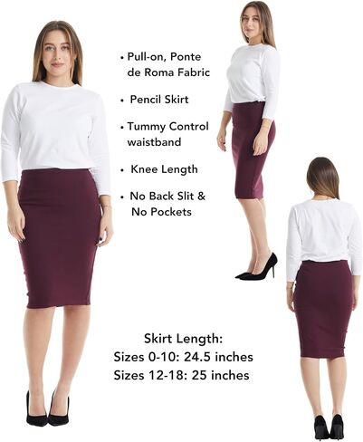 ESTEEZ Women's Pull-On Stretch Ponte Office Pencil Skirt 'Houston' in Saudi Arabia