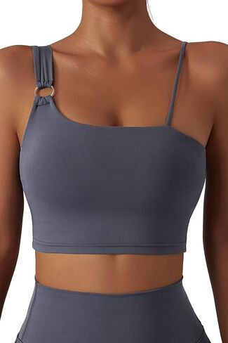 Mulisky Sports Bras for Women One Shoulder Straps Padded Workout Running Yoga Bra Medium Support in Kuwait