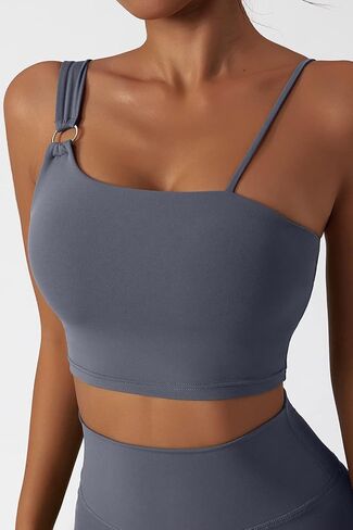 Mulisky Sports Bras for Women One Shoulder Straps Padded Workout Running Yoga Bra Medium Support in Kuwait