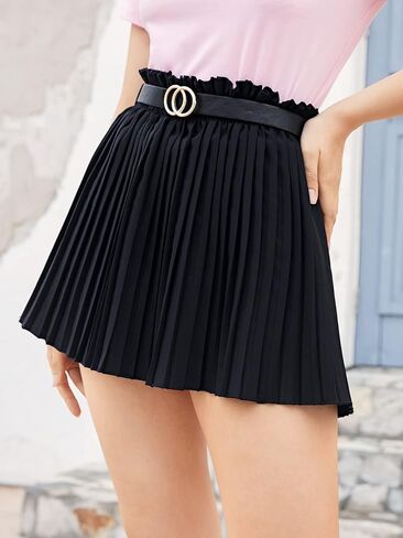 تنورة قصيرة بحزام ورقي للنساء من Verdusa مع ثنيات على الخصر وحزام على شكل حرف A in Kuwait