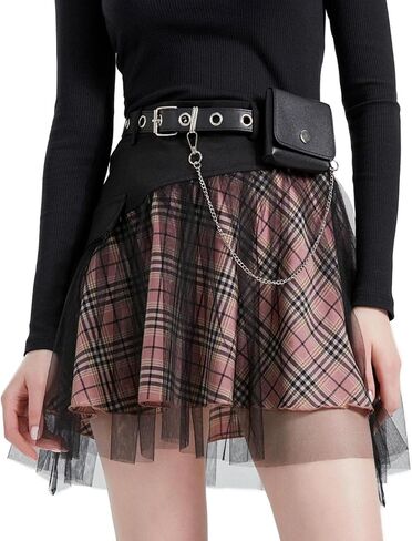 تنورة قوطية نسائية منقوشة على شكل قوطي تنورة سوداء صغيرة من قماش التول الشبكي تنورة لطيفة مرنة عالية الخصر تنورة على شكل حرف A in Kuwait