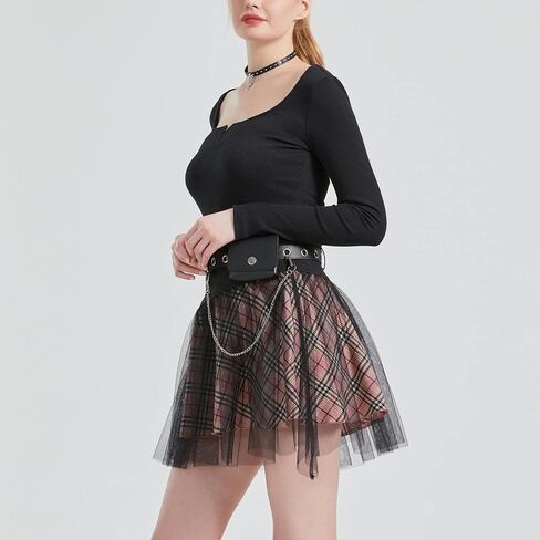 تنورة قوطية نسائية منقوشة على شكل قوطي تنورة سوداء صغيرة من قماش التول الشبكي تنورة لطيفة مرنة عالية الخصر تنورة على شكل حرف A in Kuwait