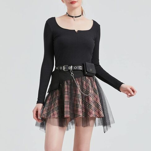 تنورة قوطية نسائية منقوشة على شكل قوطي تنورة سوداء صغيرة من قماش التول الشبكي تنورة لطيفة مرنة عالية الخصر تنورة على شكل حرف A in Kuwait