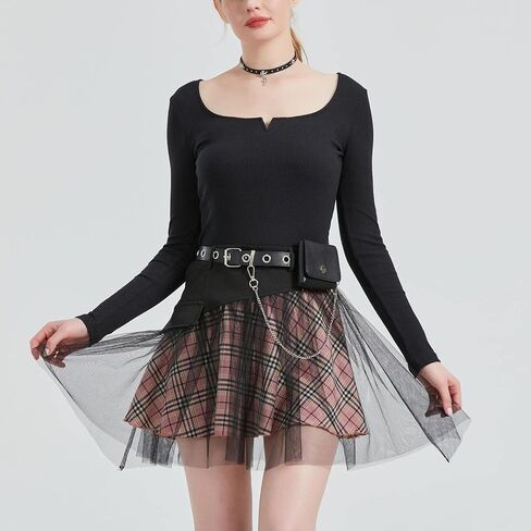 تنورة قوطية نسائية منقوشة على شكل قوطي تنورة سوداء صغيرة من قماش التول الشبكي تنورة لطيفة مرنة عالية الخصر تنورة على شكل حرف A in Kuwait