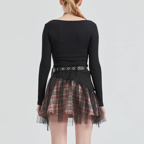 تنورة قوطية نسائية منقوشة على شكل قوطي تنورة سوداء صغيرة من قماش التول الشبكي تنورة لطيفة مرنة عالية الخصر تنورة على شكل حرف A in Kuwait