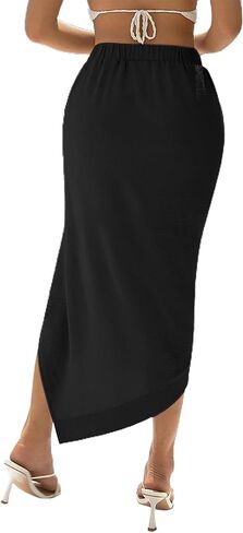 تنورة متوسطة الطول للسيدات من SOFIA'S Choice مزخرفة بشراشيب وخصر مرتفع وحاشية غير متماثلة in Kuwait