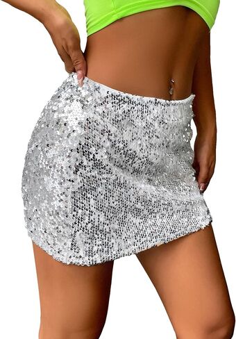 OYOANGLE Women's Sequin Low Waist Bodycon Mini Skirts Sparkle Glitter Party Clubwear in Saudi Arabia