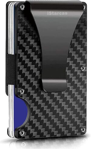 محفظة بسيطة للرجال، محفظة معدنية بمشبك نقود، حامل بطاقات ائتمان بجيب أمامي يعمل بتقنية تحديد الهوية بموجات الراديو، محفظة رفيعة من ألياف الكربون الألومنيوم للرجال (أسود كربوني) in Kuwait