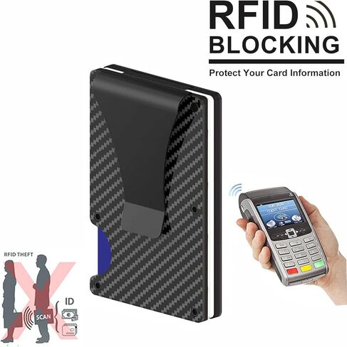 محفظة بسيطة للرجال، محفظة معدنية بمشبك نقود، حامل بطاقات ائتمان بجيب أمامي يعمل بتقنية تحديد الهوية بموجات الراديو، محفظة رفيعة من ألياف الكربون الألومنيوم للرجال (أسود كربوني) in Kuwait