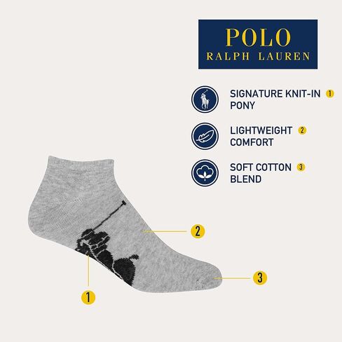 جوارب POLO RALPH LAUREN الرياضية الكلاسيكية للرجال ذات قصة كبيرة ذات قصة منخفضة - مجموعة من 3 أزواج - راحة قطنية ناعمة وخفيفة الوزن in Saudi Arabia