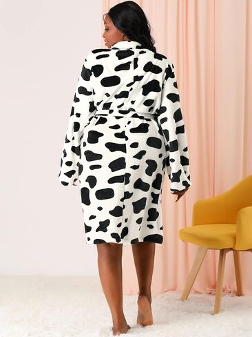Agnes Orinda Women's Plus Size Sleepwear Bathrobe Cow Print Self Tie Waist Mid-Length Pajamas Nightgown in Saudi Arabia