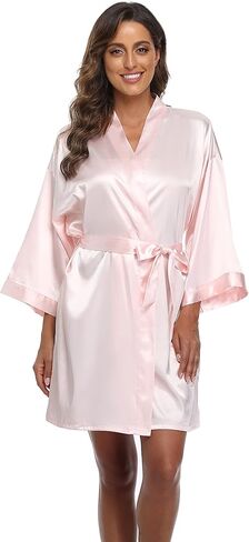 North Bund Women's Short Silky Robes One Size Bride Bridesmaid Embroidery Bathrobe for Wedding Party in Kuwait