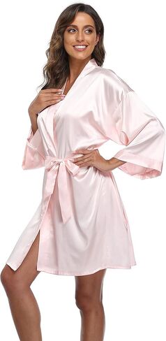 North Bund Women's Short Silky Robes One Size Bride Bridesmaid Embroidery Bathrobe for Wedding Party in Kuwait
