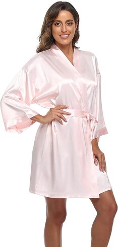 North Bund Women's Short Silky Robes One Size Bride Bridesmaid Embroidery Bathrobe for Wedding Party in Kuwait