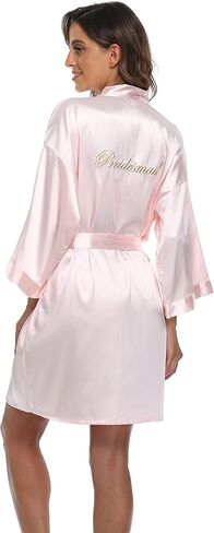 North Bund Women's Short Silky Robes One Size Bride Bridesmaid Embroidery Bathrobe for Wedding Party in Kuwait