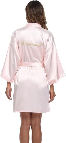 North Bund Women's Short Silky Robes One Size Bride Bridesmaid Embroidery Bathrobe for Wedding Party in Kuwait