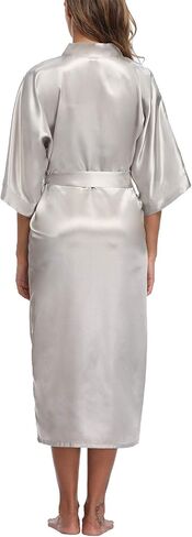 Women's Long Satin Robes Silky Kimono Bathrobe Bride Bridesmaids Sleepwear Dressing Gown with Pockets in Saudi Arabia