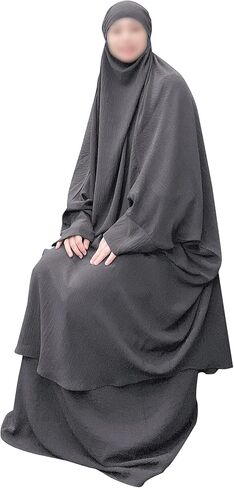 فستان صلاة إسلامي للنساء قطعتين جلباب ناعم إسلامي ماكسي عباية متواضعة ملابس صلاة العيد in Kuwait