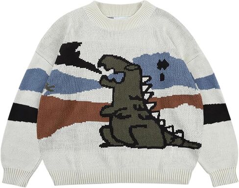 رجل خمر سترة مخططة المتضخم متماسكة الشتاء Crewneck كم طويل عارضة السترة الرجعية البلوز القمم in Saudi Arabia