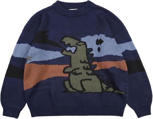 Mens Vintage Striped Sweater Oversized Knit Winter Crewneck Long Sleeve Casual Pullover Retro Jumper Tops in Kuwait