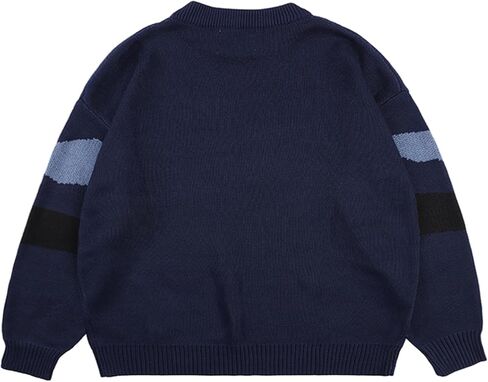 Mens Vintage Striped Sweater Oversized Knit Winter Crewneck Long Sleeve Casual Pullover Retro Jumper Tops in Kuwait