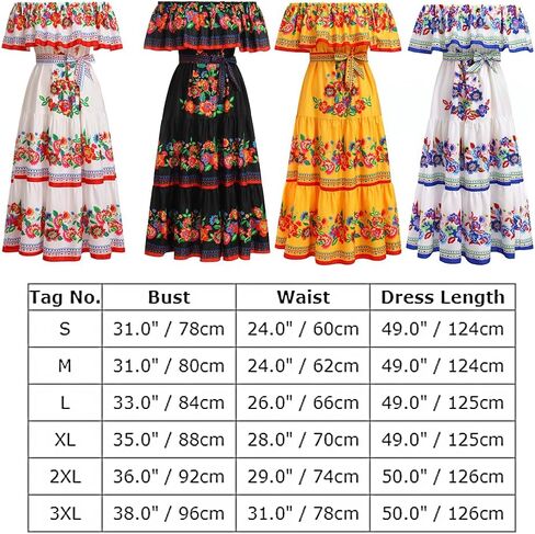 Women Traditional Mexican Dress Off Shoulder Floral Fiesta Folklorico Dresses Tropical Bohemian Maxi Long Sundress in Saudi Arabia
