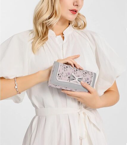 محفظة UTO للنساء ذات سعة كبيرة وحامل بطاقات على شكل زهرة على شكل فيونكة وحقيبة هاتف وجيب بسحاب للفتيات ومحفظة قابض in Kuwait