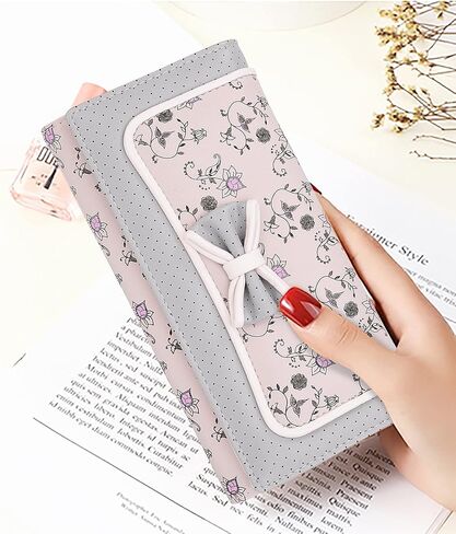 محفظة UTO للنساء ذات سعة كبيرة وحامل بطاقات على شكل زهرة على شكل فيونكة وحقيبة هاتف وجيب بسحاب للفتيات ومحفظة قابض in Kuwait