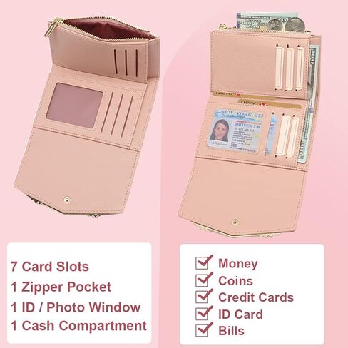 محفظة Sunwel Fashion النسائية ثلاثية الطي مع نافذة لبطاقة الهوية وفتحات لبطاقات الائتمان وسحاب ومحفظة صغيرة للعملات المعدنية مع أحجار كريمة (أسود) in Kuwait