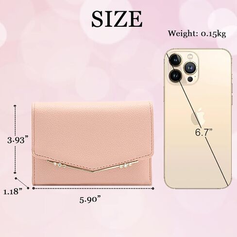 محفظة Sunwel Fashion النسائية ثلاثية الطي مع نافذة لبطاقة الهوية وفتحات لبطاقات الائتمان وسحاب ومحفظة صغيرة للعملات المعدنية مع أحجار كريمة (أسود) in Kuwait