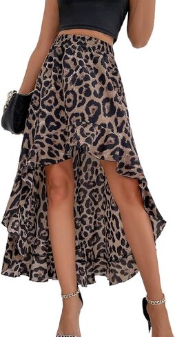 تشيني طباعة تنورة عالية منخفضة تنانير طويلة كشكش غير النظامية ثنيات نصف تنورة الخصر بسط تنورة غير رسمية للنساء in Kuwait