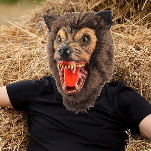 كريبي بارتي قناع ذئب بني للهالوين بتصميم وحش مرعب ورعب لكامل الراس من اللاتكس للبالغين in Kuwait