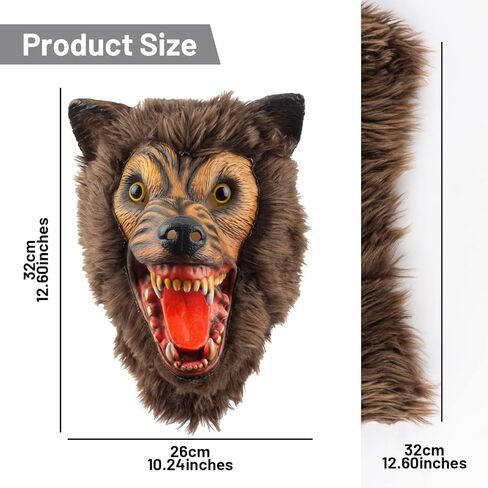 كريبي بارتي قناع ذئب بني للهالوين بتصميم وحش مرعب ورعب لكامل الراس من اللاتكس للبالغين in Kuwait