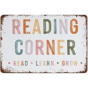 Funny Vintage Tin Metal Sign Reading Corner Decor Classroom Educational Posters Classroom Decor Retro Rainbow Library Decor 8x12 Inch Suitable for Home and Cafe Garage Wall Decor