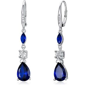 1/20cttw Natural Diamonds and Sapphire Dangle Earrings in Sterling Silver,Hoop Earrings with Diamonds for Women(G-H Color, I2-I3 Clarity)