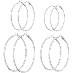 4 Pairs Big Gold/Silver Hoop Earrings Set for Women, 14K Gold/White Gold Plated Hoops for Girls Hypoallergenic Womens Earrings with 925 Sterling Silver Post