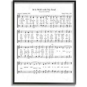 Stupell Industries It is Well with My Soul Vintage Sheet Music Grey Framed Wall Art, 11 x 14, Design by Artist Lettered and Lined