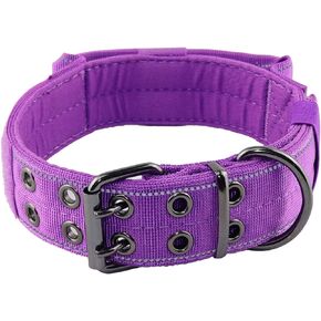 Reflective Dog Collar Tactical Dog Collar Heavy Duty Dog Collar with Control Handle and Metal Buckle for Dog Training(M,Purple)