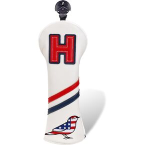 Craftsman Golf USA Flag Birdie Red Blue Stripes Golf Club Head Covers for Woods and Driver Hybrids