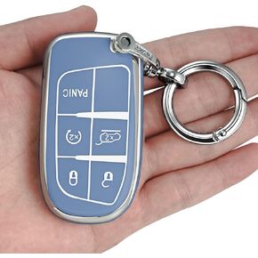 for Jeep Key fob Cover with Leather Keychain,Soft TPU 5 Buttons Key Shell,fit 2014-2023 Grand Cherokee Renegade for Chrysler Durango Journey Remote car Key(Black)