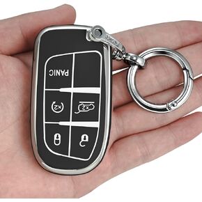 غطاء مفتاح Jeep مع سلسلة مفاتيح/حلقة مفاتيح، غطاء مفاتيح ناعم من مادة TPU 5 أزرار، مناسب 2014-2023 Grand Cherokee Renegade لمفتاح السيارة عن بعد Chrysler Durango Journey (أزرق) in Kuwait