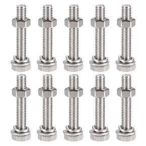 uxcell M6 x 25mm Hex Head Screws Bolts, Nuts, Flat & Lock Washers Kits, 304 Stainless Steel Fully Thread Hexagon Bolts 10 Sets