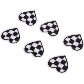 Iron On Heart Shaped Patches Patches for Jacket Heart Shaped Patches Iron On Black White Grids Embroidered DIY Applique Patches Decoration for Clothes Bags Hats (100PCS)