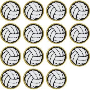 Honbay 15PCS Gold Edge Volleyball Patches Sports Ball Chenille Appliques Sew on Iron on Decorative Patches for Clothes Pants Hats Shoes Bags Decoration and Repairing of Holes