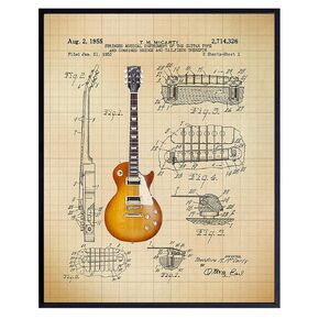 Guitar Patent Print - Iconic Electric Guitar of Famous Musicians - Music Gift for Rock n Roll Fan, Musicians, Guitar Player - Cool Wall Art, Home Decor Artwork Poster Picture - 8x10 Unframed