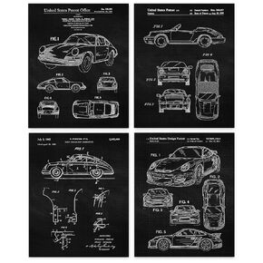 Vintage Classic 911 Auto Patent Prints, 4 (8x10) Unframed Photos, Wall Art Decor Gifts Under 20 for Home Office Porsche Garage Shop Man Cave School Engineer Student Teacher F1 Team Cars Coffee Fans
