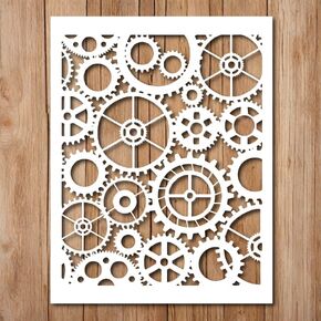 1 Pc Gear Stencil - Steampunk Gears Inspirational Street Art Graffiti Stencils for Painting on Wood, Glass, Wall, Rock, Walls, Glassware, Canvas - Industrial Clock Steampunk Stencil Template (8.5x11)