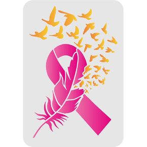 FINGERINSPIRE Breast Cancer Ribbon Stencil 11.7x8.3 inch Feather Stencil Plastic Awareness Ribbon Template Reusable Breast Cancer Ribbon Feather Dove Pattern Stencil for Breast Cancer Event Painting